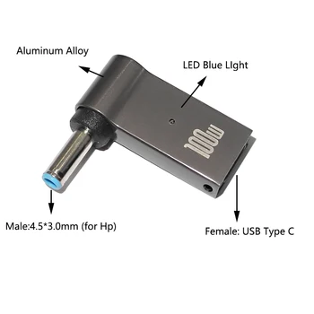 100W PD Vtip Plug Prevodník USB C Žien na 4.5x3.0 mm Samec Konektor Notebook Dc Napájací Konektor Rýchle Nabíjanie Kábel Kábel pre Hp  5