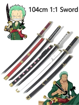 104 CM 1:1 Roronoa Zoro Meč Model Hračka Anime Cosplay Simulácia Katana Samuraj Nôž Bambusové Drevené Zbraň Prop Stôl Dekorácie  0