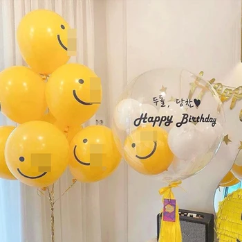 10Pcs Žltá s Úsmevom Latexový Balón Blikať Loptu Jeden Rok Starý Narodeniny, Svadobné Party Dekorácie, Detské Sprcha Dodávky Deti Darček  10
