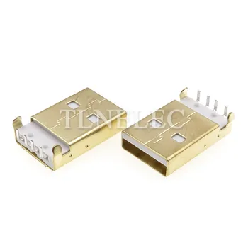 10pcs Typ-A Samec Socket Port Konektor USB 2.0 Zlato Plochý Okraj 4 Piny Rozhranie Ohýbať Nohy Poplatok Plug Adapeter  1