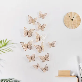 12Pcs 3D Hollow Motýľ Stenu, Nálepky DIY Domáce Dekorácie Zlato, Striebro Samolepky na Stenu Svadobné Party Motýľ detská Izba Dekoroch  5