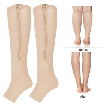 1Pair Anti-slip Zips MidCalf Dĺžka Ponožka Kompresia Žily Elastické Pančuchy Slim Strečové Legíny, Ponožky a Otvorené Prst Rôznych Veľkostiach  5