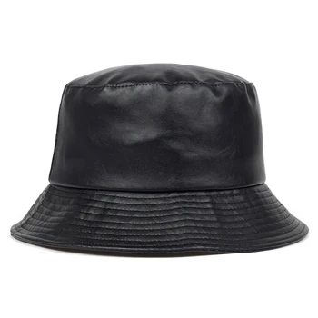 2020 nové vedierko hat faux kožené vedro klobúky PU bavlna pevné top pánskej a dámskej módy vedro spp Panama rybár čiapky  5