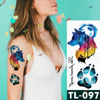 3D Akvarel Vlk Packa Mesiac nepremokavé dočasné tetovanie ženského Tela Pás Umenie Kreslenie falošné tetovanie Mužov Rameno intímne tovaru  5
