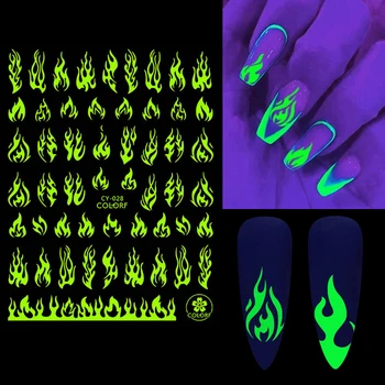 3D Fluorescenčné Plameň na Nechty, Lepidlo Nálepky Svietiace Hviezdy Galaxy Srdce Motýľ Neon Zelená Manikúra Jazdcov V Tme BECY028-36  10