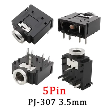 5 ks/Veľa Black PJ307 3,5 mm Stereo Jack Audio Konektor PJ-307 5Pin 3,5 MM Samica Audio Zásuvka PCB Mount Adaptér  4