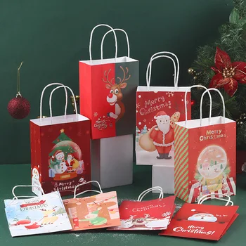 6pcs/12pcs Kraft Papier, Vianočné Darčekové Tašky 2023 Nový Rok Vianočné Dekorácie Dovolenku Strany Detí Candy Cookie Balení Taška  10