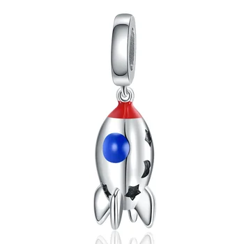 925 Sterling Silver Červené, Modré Smalt Rocket Charms Star Korálky Fit Pôvodné Európske Náramky pre Ženy, Dieťaťa, Jemné Šperky Darček  4