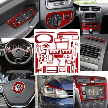 Auto Príslušenstvo Pre Volkswagen VW Golf 7 GLAXAY MK7 2014-2019 Auto Štýl Interiéru Carbon Fiber Červené Dekoratívne Samolepky  5