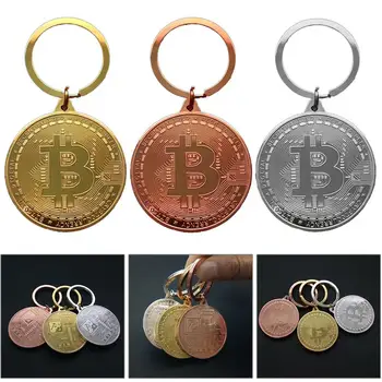 BTC Mince prívesok na Bitcoin Prívesok Kovové Keychain Gold Black Silver Halloween Cos Dieťa Nový Rok, Sviatok Vianočný Darček k Narodeninám  5