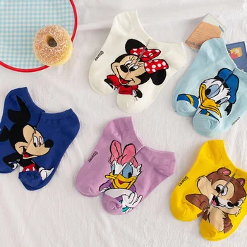 Bavlnené Ponožky Ženy 5 Párov/pack Ponožky Cartoon Mickey Minnie Donald Duck Krátke Ponožky Bežné Harajuku Roztomilý Dievča Loď Ponožky  10