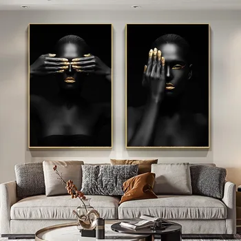 Black Gold Žena Portrét Plátno Na Maľovanie Obrazu Plagáty A Vytlačí Škandinávskych Wall Art Obývacia Izba Domáce Dekorácie  5