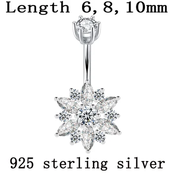 Brucho tlačidlo krúžok reálne 925 sterling silver ženy kvet, zirkón jasné, kamene, šperky telo čistého striebra piercing doprava zadarmo  5