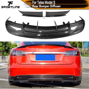 Carbon Fiber Zadný Nárazník Výfukové Výustky Pery Spojler pre Tesla Model S Base Sedan 4-dverový 2012 - 2015  5