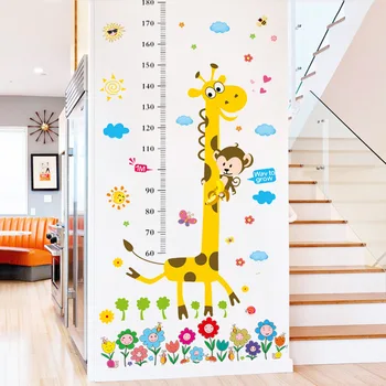 Cartoon Zvieratá Výška Opatrenie Stenu, Nálepky Žirafa Wallpaper Monkey Pre Deti Detská Izba Detská Rast Pravítko Rastu Graf  4