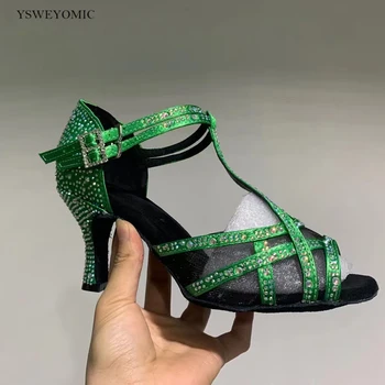 Crystal Green Tanečné Topánky Satin latinskej Salsa Topánky 2021 Super Flexibilné, Profesionálne Vysoká Stredná Päty 3 palcový latinskej Topánky Pre Ženy  5