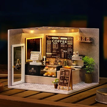 Cutebee DIY domček pre bábiky Miniatúrne Auta s Nábytkom a Svetlo kaviareň Drevené Miestnosti Budovy Model Hračky pre Dospelých Narodeninám  10
