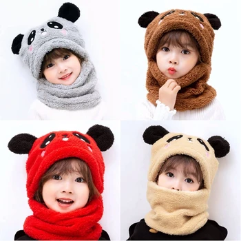 Deti Klobúk Chlapcov Fotografovanie Dievčatá Plus Fleece Cap Panda Uši Veci Pre Deti 2021 Zime Teplý Šál Nastaviť Novorodenca Veci  5