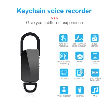 Digitálny Hlasový Záznamník Mini Hlasom Aktivovaný hlasový záznam HD Zníženie Hluku Prenosné aplikácie Keychain Audio Rekordér Pero s MP3 Prehrávačom  10