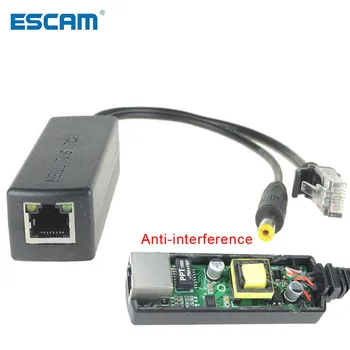 ESCAM 48V na 12V PoE Splitter Anti-interferencie 15W POE Adaptér, kábel Napájací modul DC5.5*2.1 mm Konektor pre IP Kamery  10