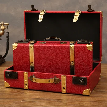 Európska Luxusnom Štýle Vintage Kufor Kufor Červené Kožené Cestovné Batožiny Valises Módne Veľkú Kapacitu Oblečenie Skladovanie Prop Box  5