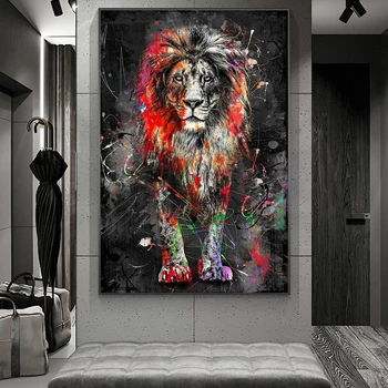 Farebné Lion King Graffiti Plagáty a Tlačí Na Obývacia Izba Abstraktné Zvierat Plátno na Maľovanie na Stenu Umenia Moderného Domova Darček  4