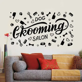 Grooming Salon Vinyl Na Stenu Odtlačkový Hygieny Zvierat, Pes, Domáce Zvieratá Nálepky Nástenná Maľba Izba Dekorácie Plagáty P901  3