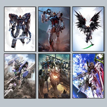 Gundam Mobile Suit Plagát Anime Umelecké Plátno na Maľovanie a HD Vytlačí Obrazy pre Moderné Spálne Klub Wall Art Domáce Dekorácie  4