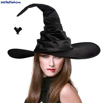 Halloween Sprievodca Klobúky s Fold Rohu Dekorácie, Kostýmov, Rekvizít Halloween Rozstrapatené Witchs Klobúk Dospelých Dovolenku Cosplay Príslušenstvo  10