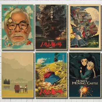 Howls Moving Castle Kraft Papier Stenu, Kresby Hayao Miyazaki Obrázok, Plagát, Maľovanie Nástenná Maľba Obývacia Izba, Spálňa Domova Cudros  4