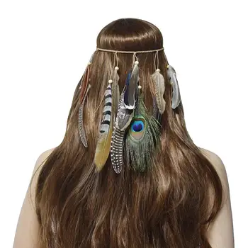 Indický Tribal Boho Festival S Hlavovým Oblúkom Ručne Perie Hlavový Most Hippie Headdress Nastaviteľné Ženy Pierko, Vlasy Kapely Príslušenstvo  5