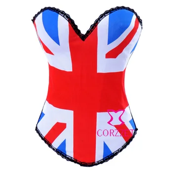 Jedinečný Dizajn Ženy Clubwear Corpetes e espartilhos UK Britskou Vlajkou Tlač Bavlna Korzety A Bustiers Topy Corpete Corseletes  10
