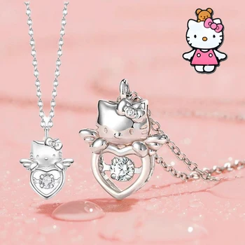 Kawaii Hello Kitty angel bije srdce Náhrdelník 2022 nové KT mačka Náhrdelník roztomilý Prívesok Šperky Ornament Sveter Reťazca dievčatá darček  10