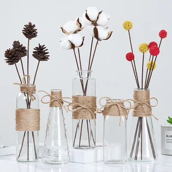 Kreatívne Nordic Sklenené Vázy Európsky Kvet Ozdoby Transparentné Hydroponické Zelený Ananás Kvet Usporiadanie DIY Konopné Lano  5