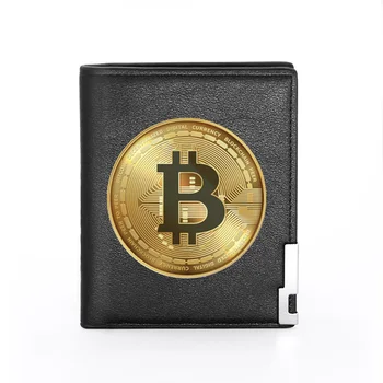Kvalitné Zlaté Bitcoin Tlač Muži Ženy Kožené Peňaženky Billfold Slim Kreditnej Karty/preukazu totožnosti Držiteľov Peňazí, Taška Krátke Peňaženky  10