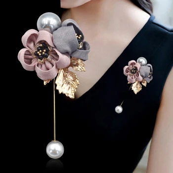 Kórejský Módne Ženy Handričkou Umenia Perla Textílie Kvet Brošňa Pin Cardigan Šatkou Kolíky a Brošne Kabát Odznak Príslušenstvo Šperky  2