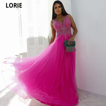 LORIE Fuchsia Večerné Šaty tvaru Obrúb Sequin Saudská Arábia A-line Tylu Prom Šaty Formálne Party Šaty Vestidos De Gala  4