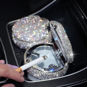 Luxusné Crystal Kamienkami Auto Popolník Dymu Držiak s Diamond Prenosné Auto Popolníky LED Svetlo, Skladovanie, Pre Ženy, Dievčatá  5