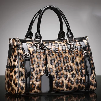 Luxusné dámske Kožené Kabelky Business Módne Leopard Žien Taška Premium Dizajnér Žien Cowhide Kabelka, Taška cez Rameno  5