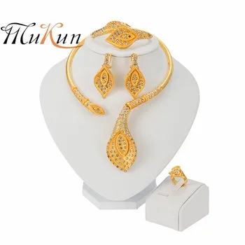 MUKUN 2021New Luxusný Dubaj Zlato Farebné Šperky Sady Nigérijský Svadobný Náhrdelník Krúžok pre Ženy Afriky Korálky Bižutérie Nastaviť  5