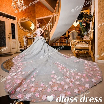Mak-Tumang-maktumang organza sladké krátke guľové šaty Svadobné Šaty 3D-Kvetinový Appliques ružovej čipky Luxusné Svadobné Vestidos  5