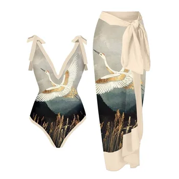 Móda jednodielnych Plaviek Bikiny zakryť s Sukne Ženy 2023 Nové Bowknot Plavky Luxusná Elegantná Brazílska plavky  5