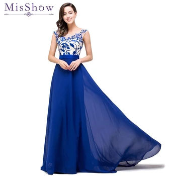 Na sklade! Špeciálna ponuka! Formálne Večerné Šaty Dlhé Elegantné Ženy Kráľovská Modrá Výšivky Bez Rukávov Večerné Šaty Fromal  5