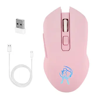 Nabíjateľná Ružové Tiché LED Optické Hry Myší 1600DPI 2.4 G USB Bezdrôtová Myš pre PC Prenosný počítač Stolový Počítač  3