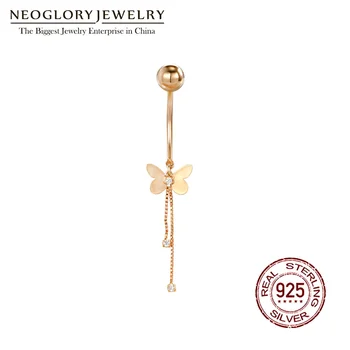 Neoglory S925 Strieborný Zlatý Motýľ Brucho Tlačidlo Prstene Pre Ženy Piercing Svieti Biely Zirkón Pupok Šperky New Horúce Darček  4
