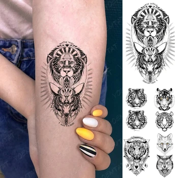 Nepremokavé Dočasné Tetovanie Lev, Tiger, Vlk Divokých Zvierat Dieťa Rameno Nohu Tatto Žena Body Art Vody Prenos Tetovanie Človeka  10