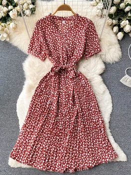 Nové 2023 Lete Ženy Oblečenie Temperament Stredná Dĺžka Štýl Vintage Šaty Zlomené Kvety tvaru Sukne Holiday Party Šaty  3