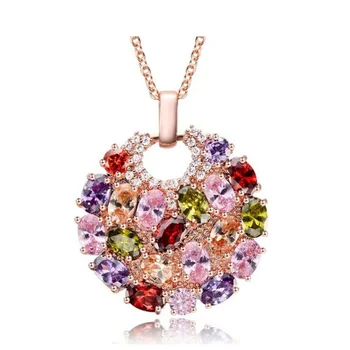 Nové Originálne Módne Šperky Crystal fromAustrian Mona Lisa Farebné Zirkón Prívesok Kolo Kvetina Náhrdelník Mesiac  5
