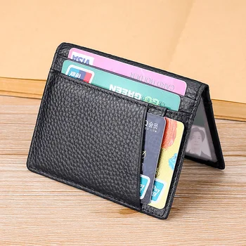 Novú Super Slim Mäkké Peňaženky 100% Originálne Kožené Mini Kreditnej Karty, Držiak na Kabelku Mužov Viaceré karty sloty Tenké Malé Držiteľov Karty  5