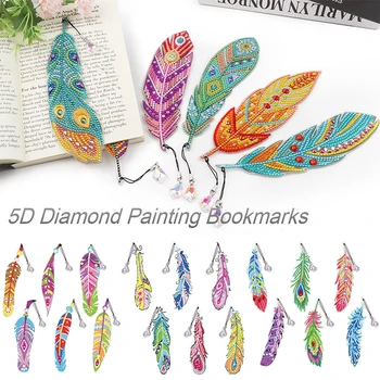 Nový 1/6pcs DIY Diamond Maľovanie Pierko Tvar Záložku Drahokamu Mozaiky Kožené Strapec Knihy, Známky, Umelecké Remeslá Handimade Dary  10